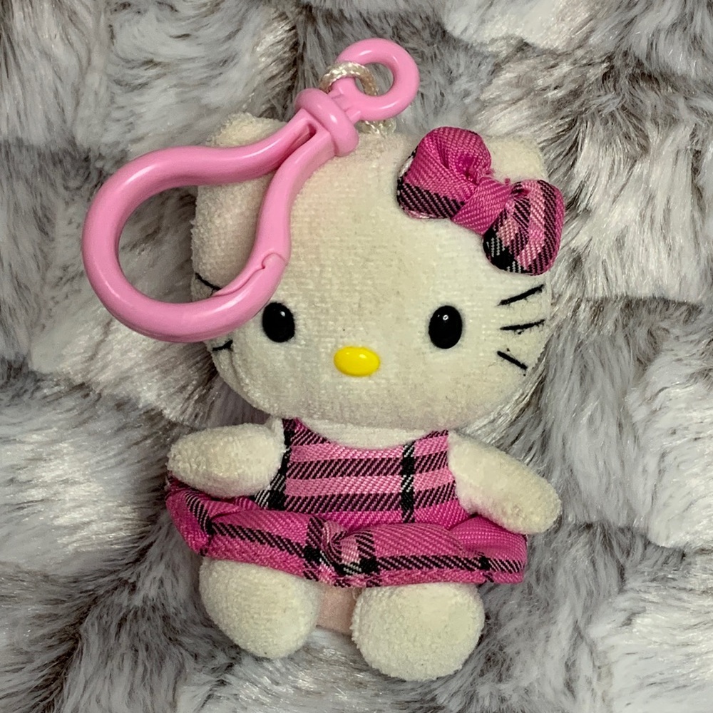 Hello Kitty Ty Beanie baby pink tartan plaid key chain 3”, Well loved